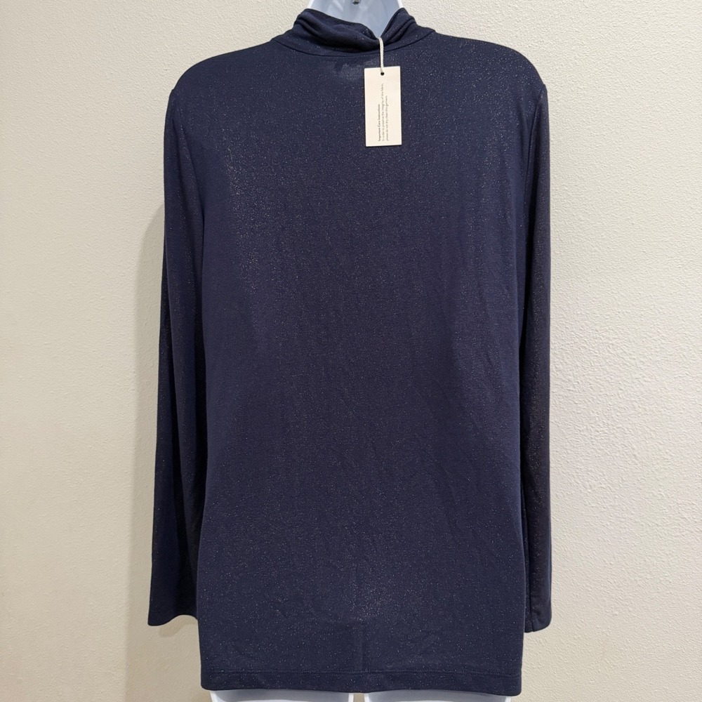 NEW J. McLaughlin Nora Top Navy Blue Shimmer Mock Neck Long Sleeve NWT Large - Picture 2 of 6